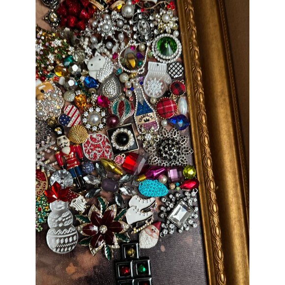 Girl Decorating Christmas Tree Vintage Jewelry Art Framed Picture by Betty - Picture 6 of 9